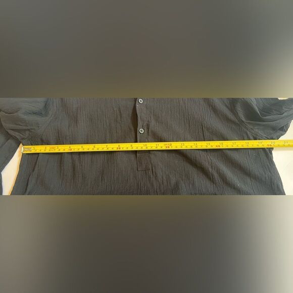 Zara Mandarin Collar Tunic Top Sz Medium Black Gauzy Cotton 4 Buttons Light - Picture 5 of 9